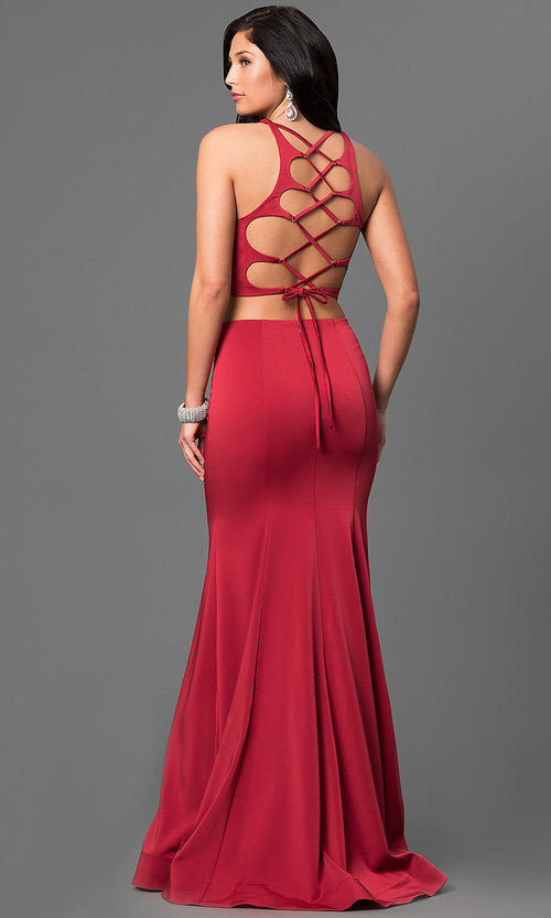 Two Piece La Femme Prom Dress with an Open Back