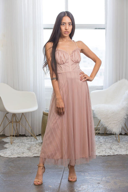 Sadie Mauve Tulle Spring Midi Dress
