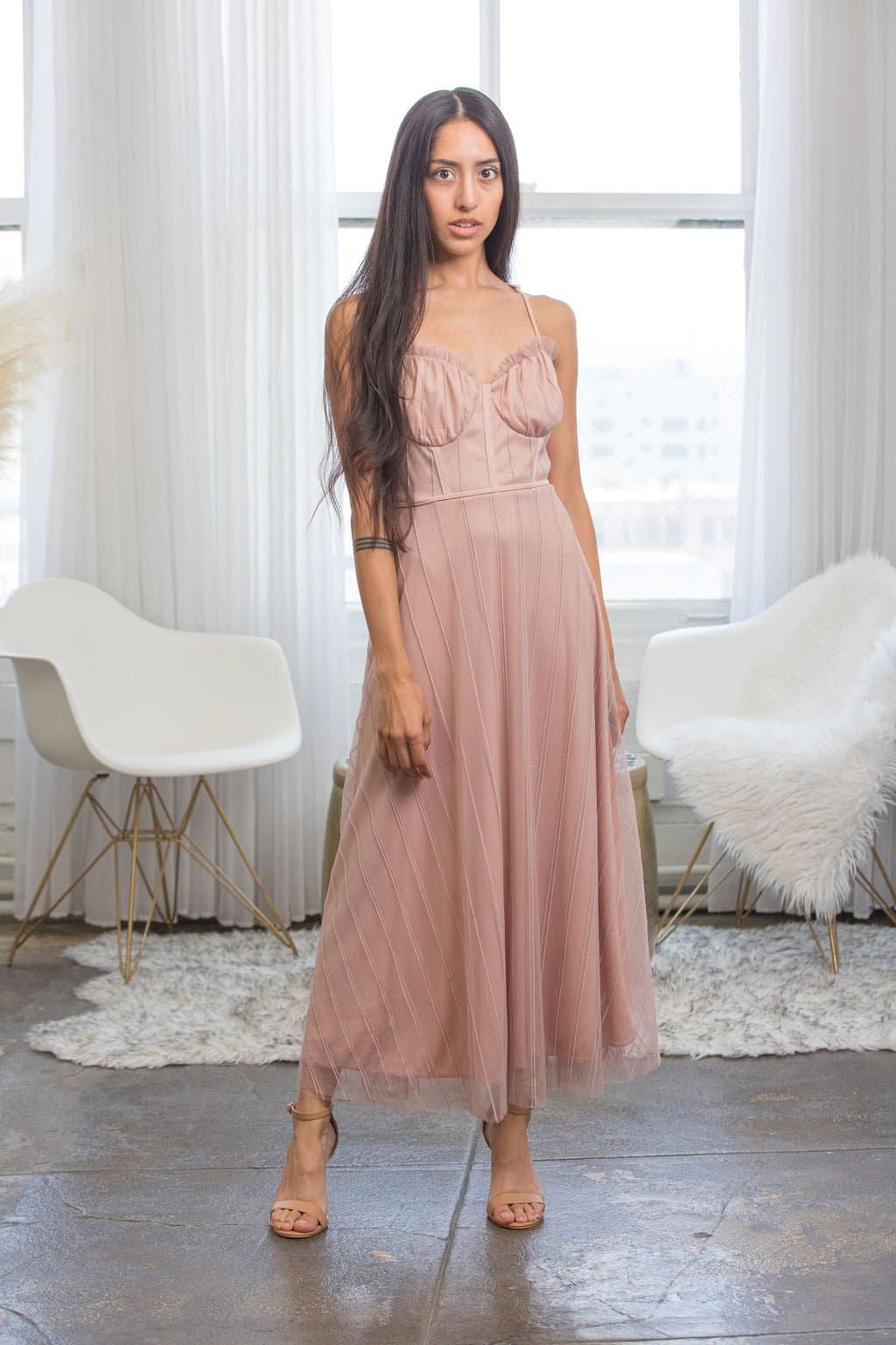 Sadie Mauve Tulle Spring Midi Dress