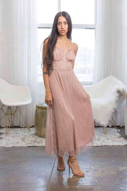 Sadie Mauve Tulle Spring Midi Dress