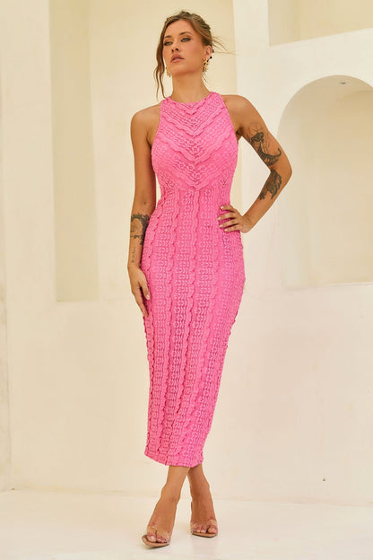 She's The Flame Lace Midi Dress - Pink