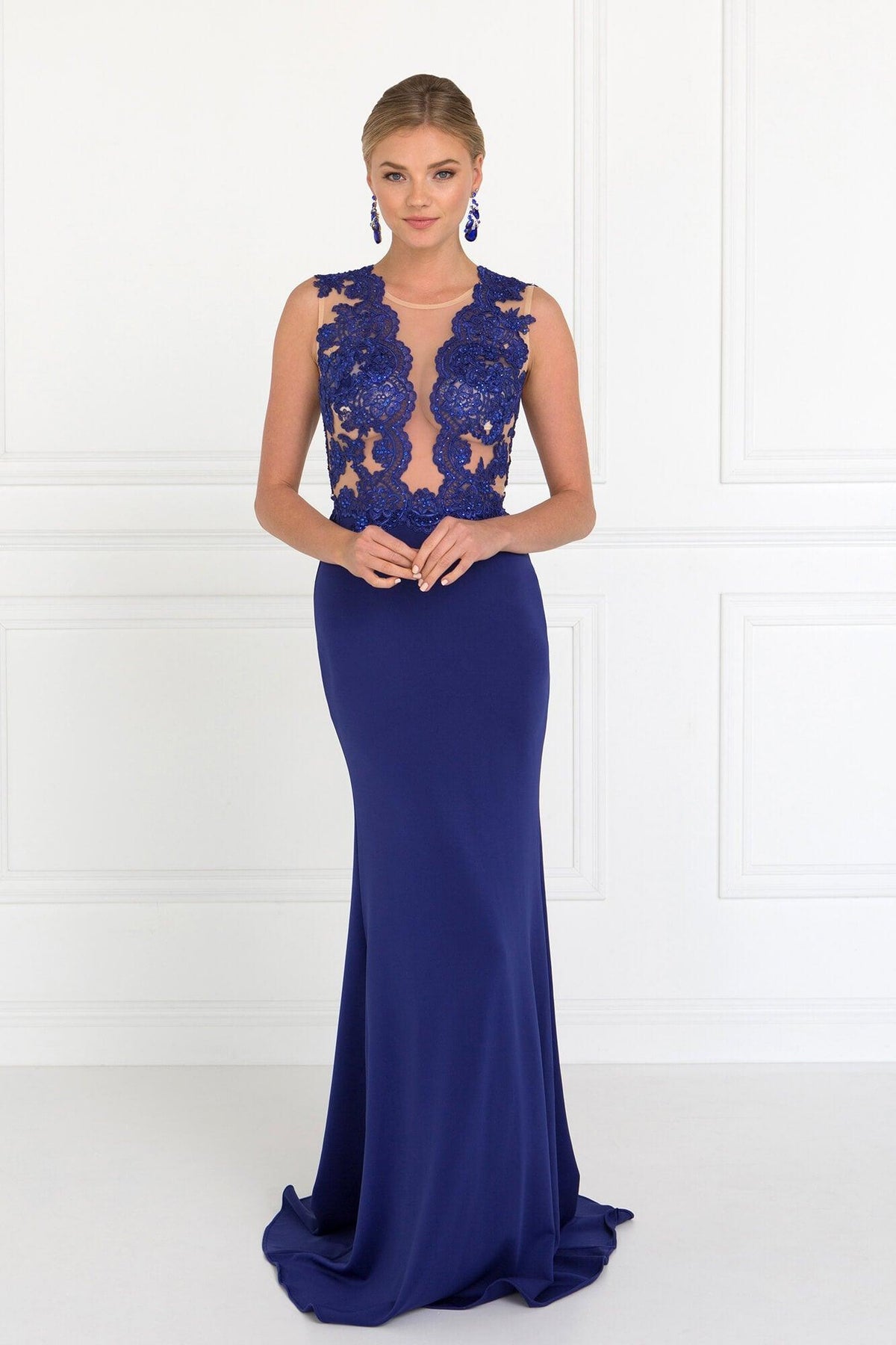 Sleeveless Lace Embellished Long Prom Dress