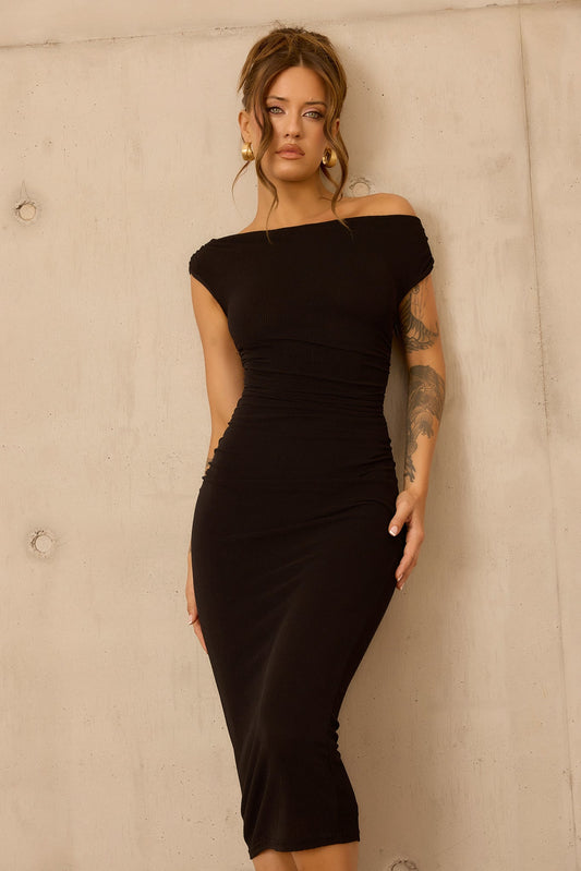 Terracotta Whisper Midi Dress - Black