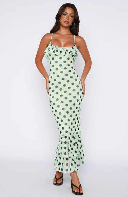 Amped Up Midi Dress Melon/Black Polka Dot