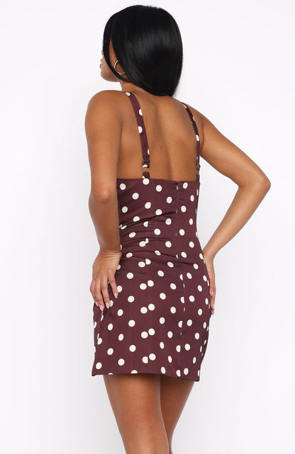 Admire You Mini Dress Choc/Cream Polka Dot