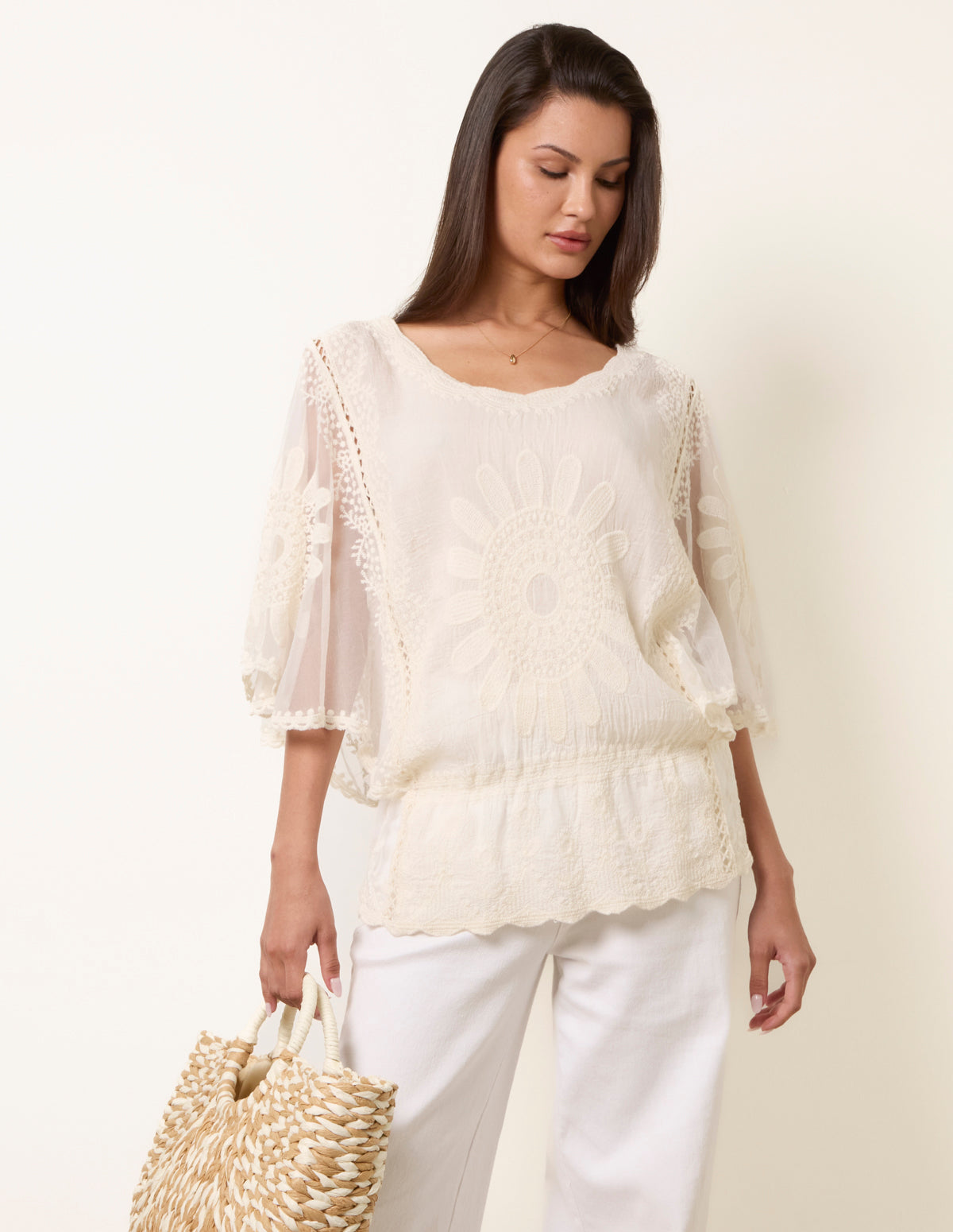 Sun Flower Lace Sleeve Blouse