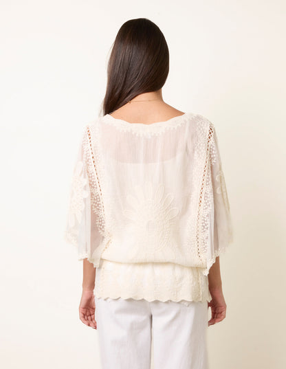 Sun Flower Lace Sleeve Blouse