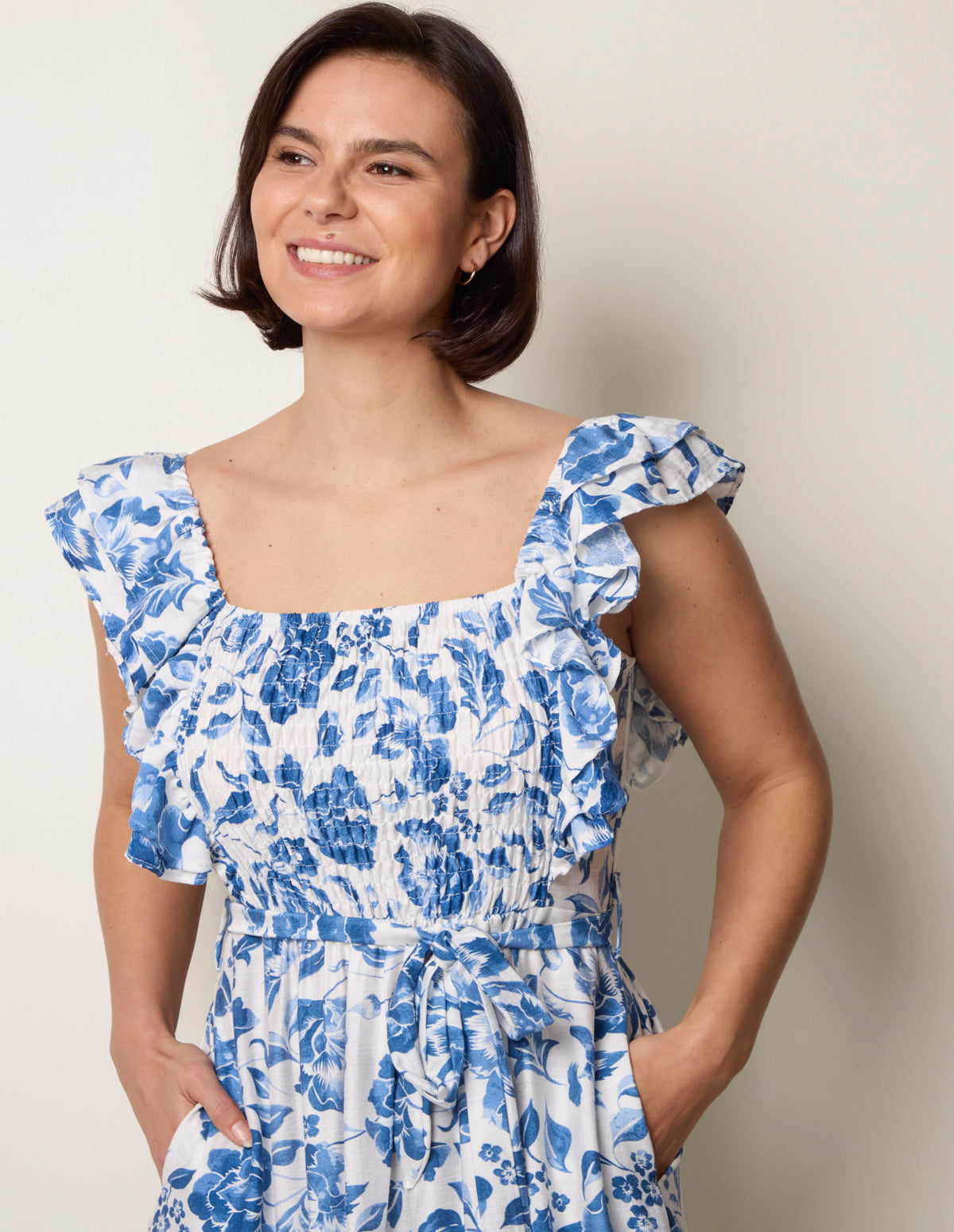 Frill Sleeveless Dress With Floral Print