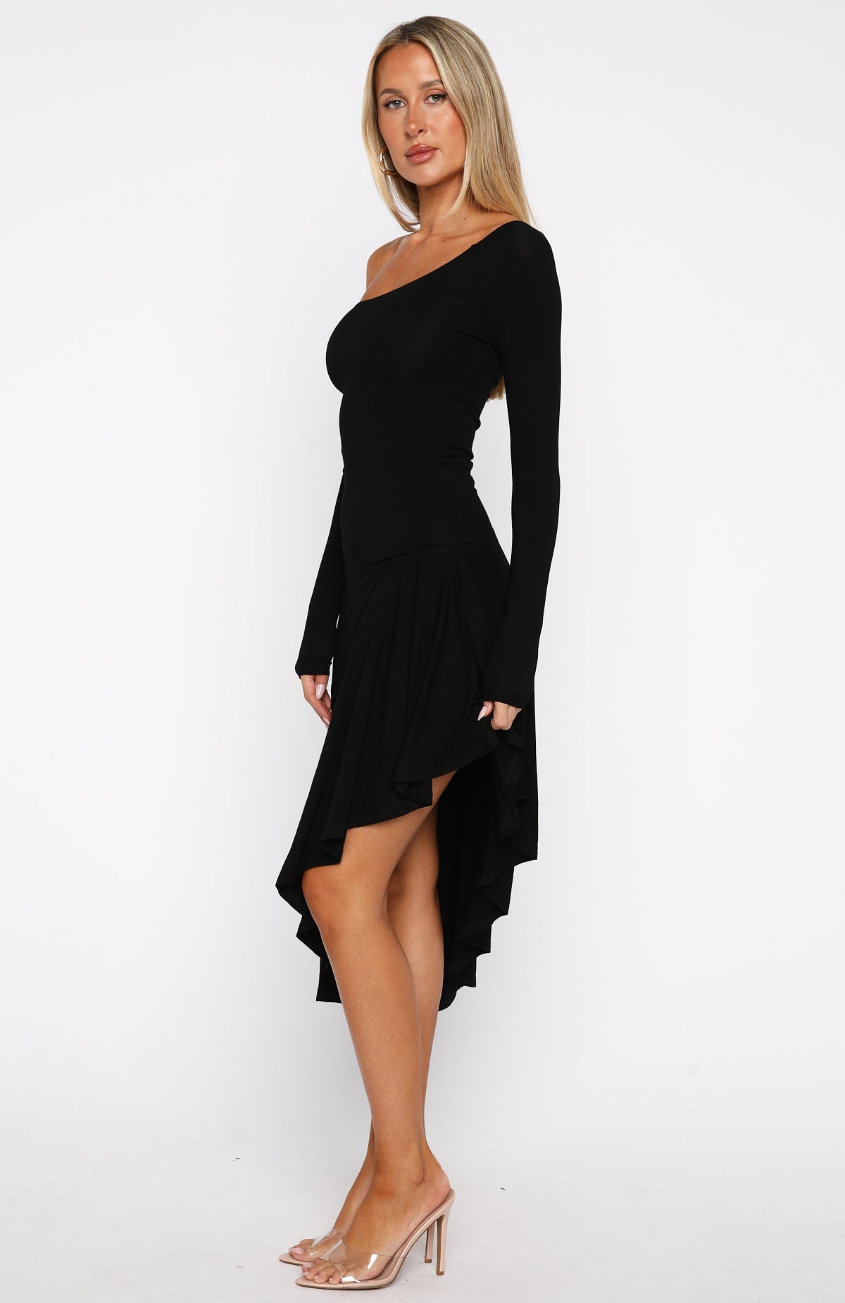 After You've Gone Long Sleeve Midi Dress Black