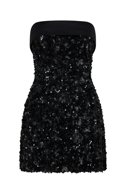 All In Strapless Sequin Mini Dress Black