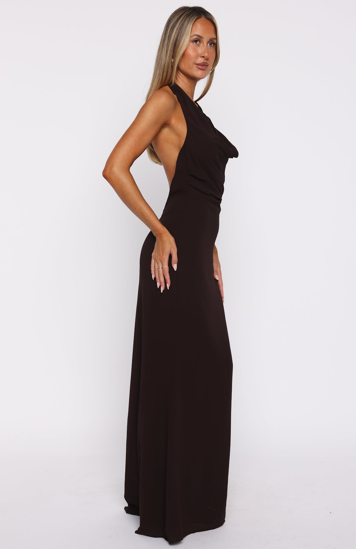 Always In Mode Halter Maxi Dress Chocolate