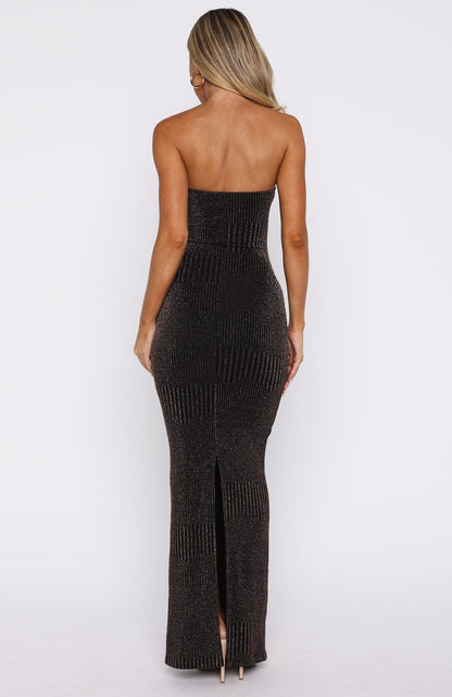 Glitter Hustle Strapless Maxi Dress Black