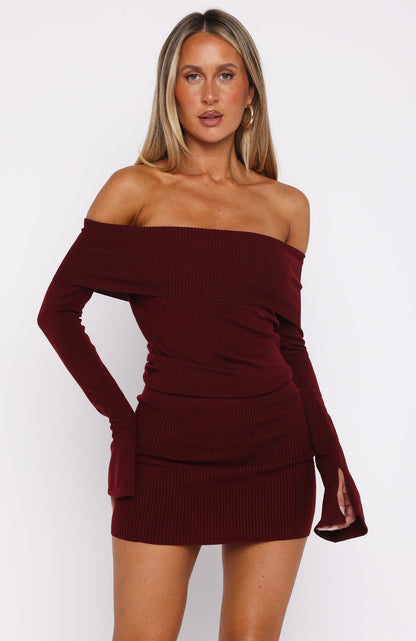 Parental Guidance Knit Mini Dress Burgundy