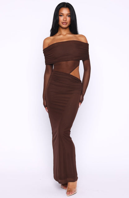 Take Another Look Long Sleeve Maxi Dress Chocolate