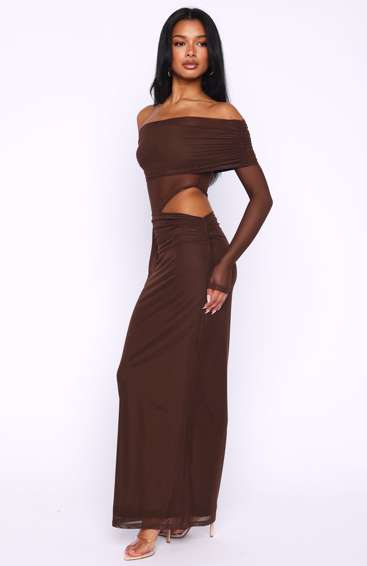 Take Another Look Long Sleeve Maxi Dress Chocolate