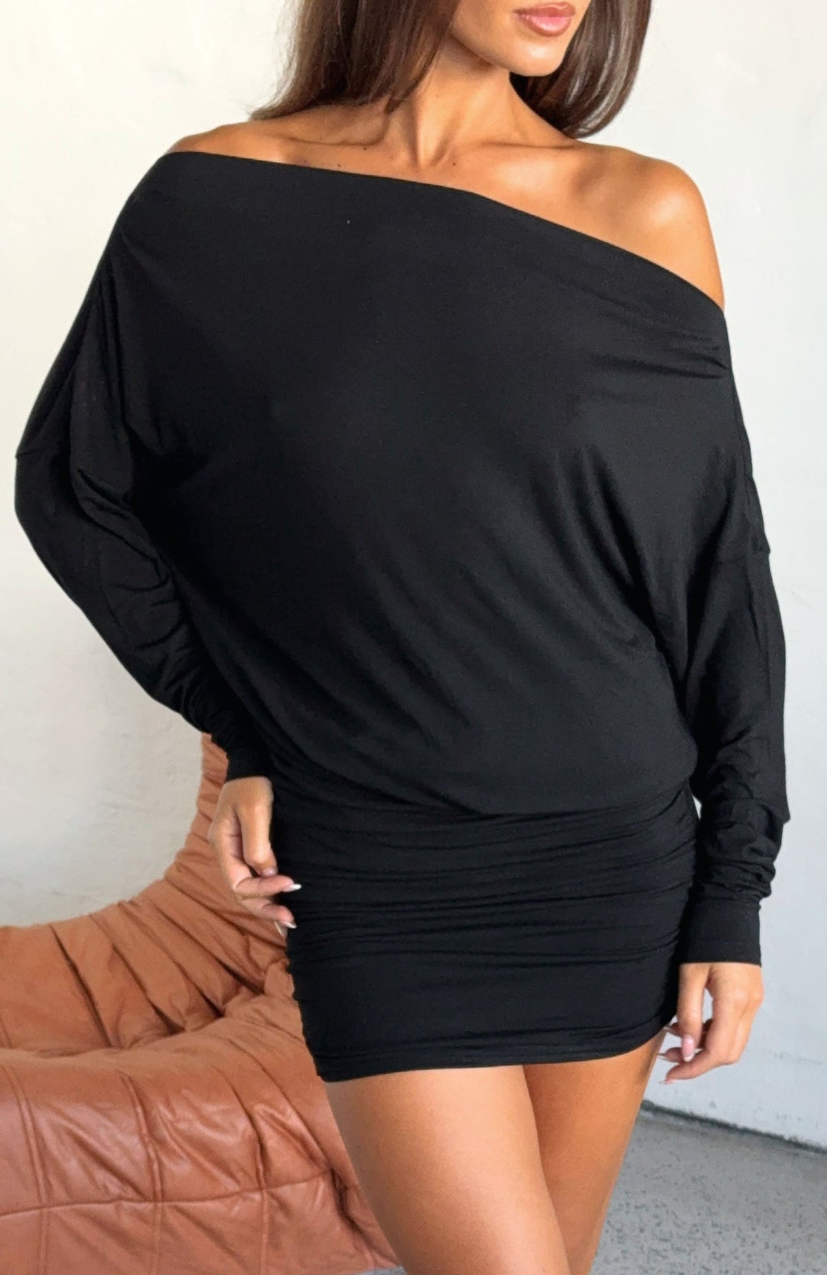 Take Your Turn Long Sleeve Mini Dress Black