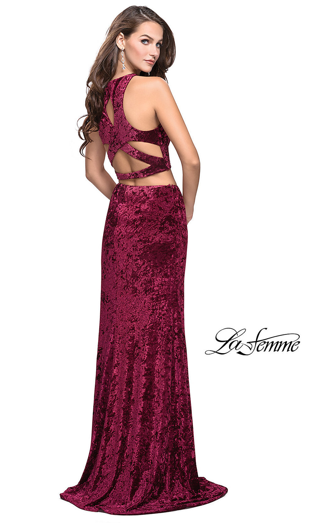 Long Two-Piece Velvet La Femme Prom Dress