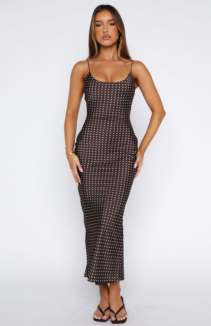 She's For Keeps Maxi Dress Chocolate Polka Dot